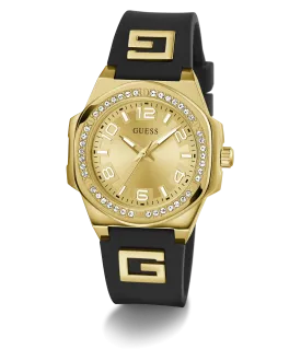 GUESS Ladies Black Gold Tone Analog Watch