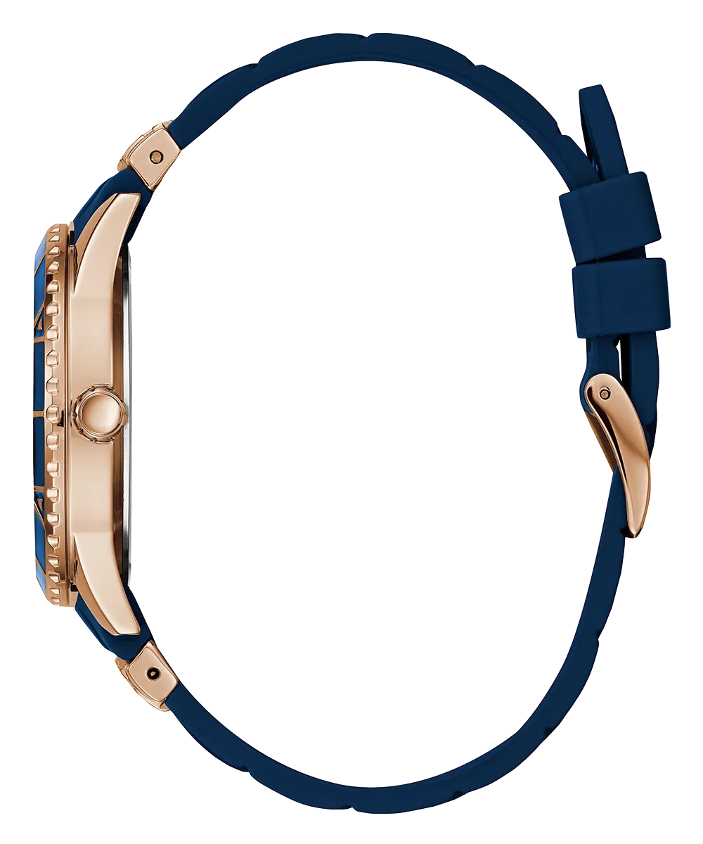 GUESS Ladies Blue Rose Gold Tone Multi-function Watch