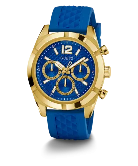 GUESS Mens Blue Gold Tone Multi-function Watch