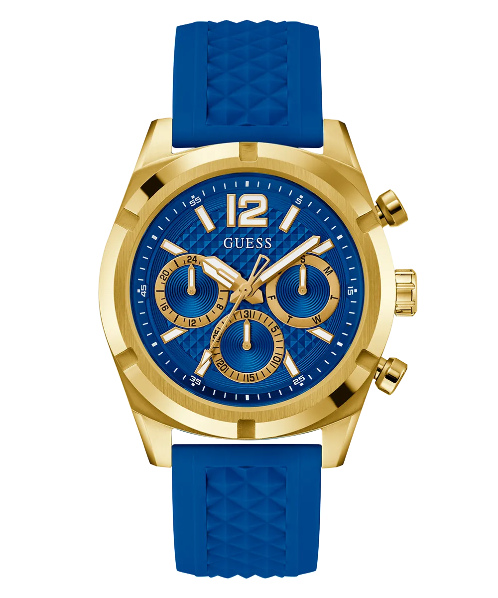 GUESS Mens Blue Gold Tone Multi-function Watch