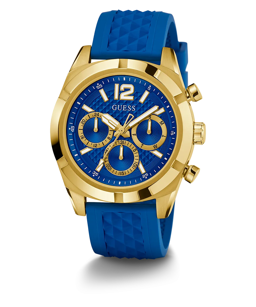 GUESS Mens Blue Gold Tone Multi-function Watch