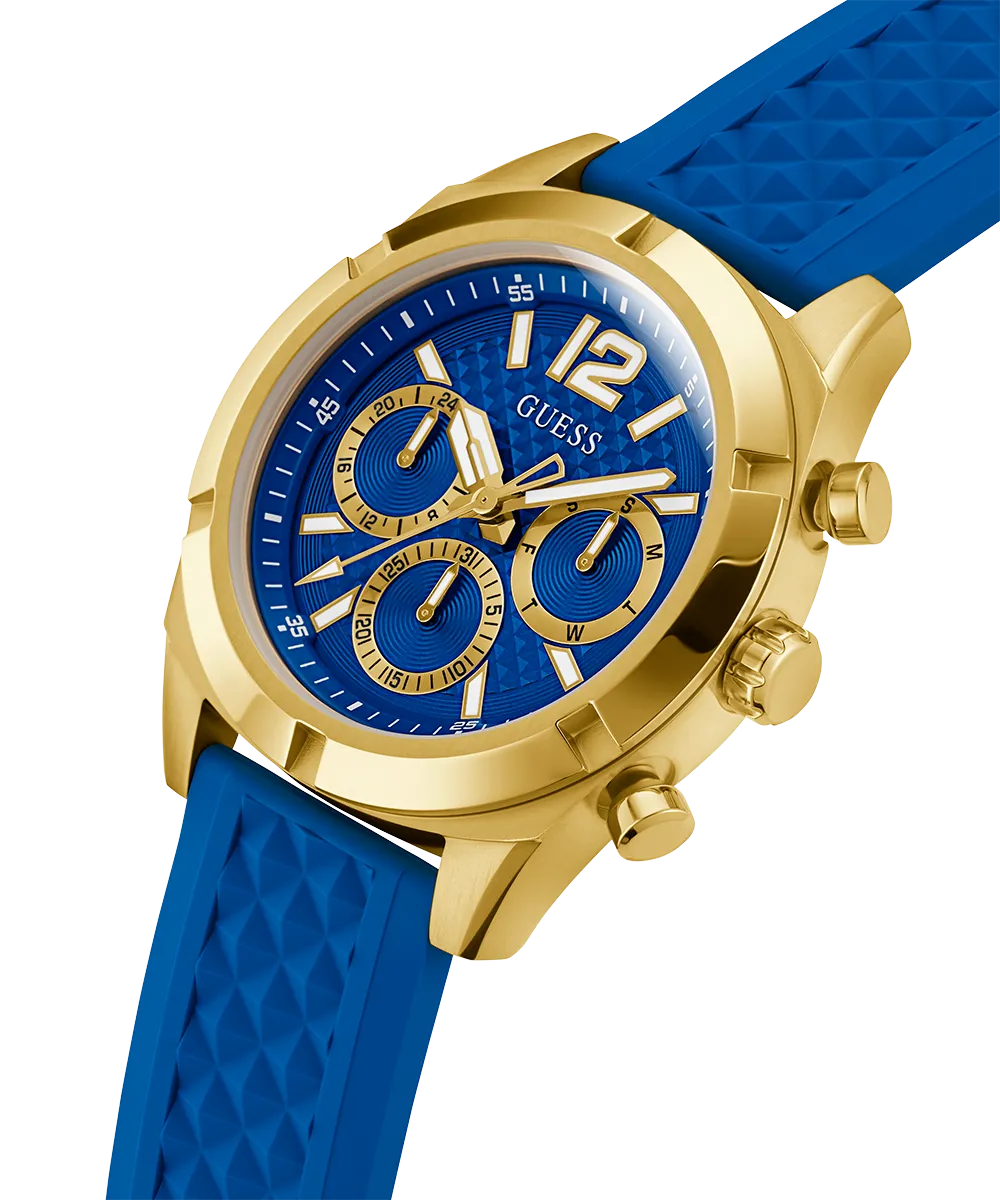 GUESS Mens Blue Gold Tone Multi-function Watch