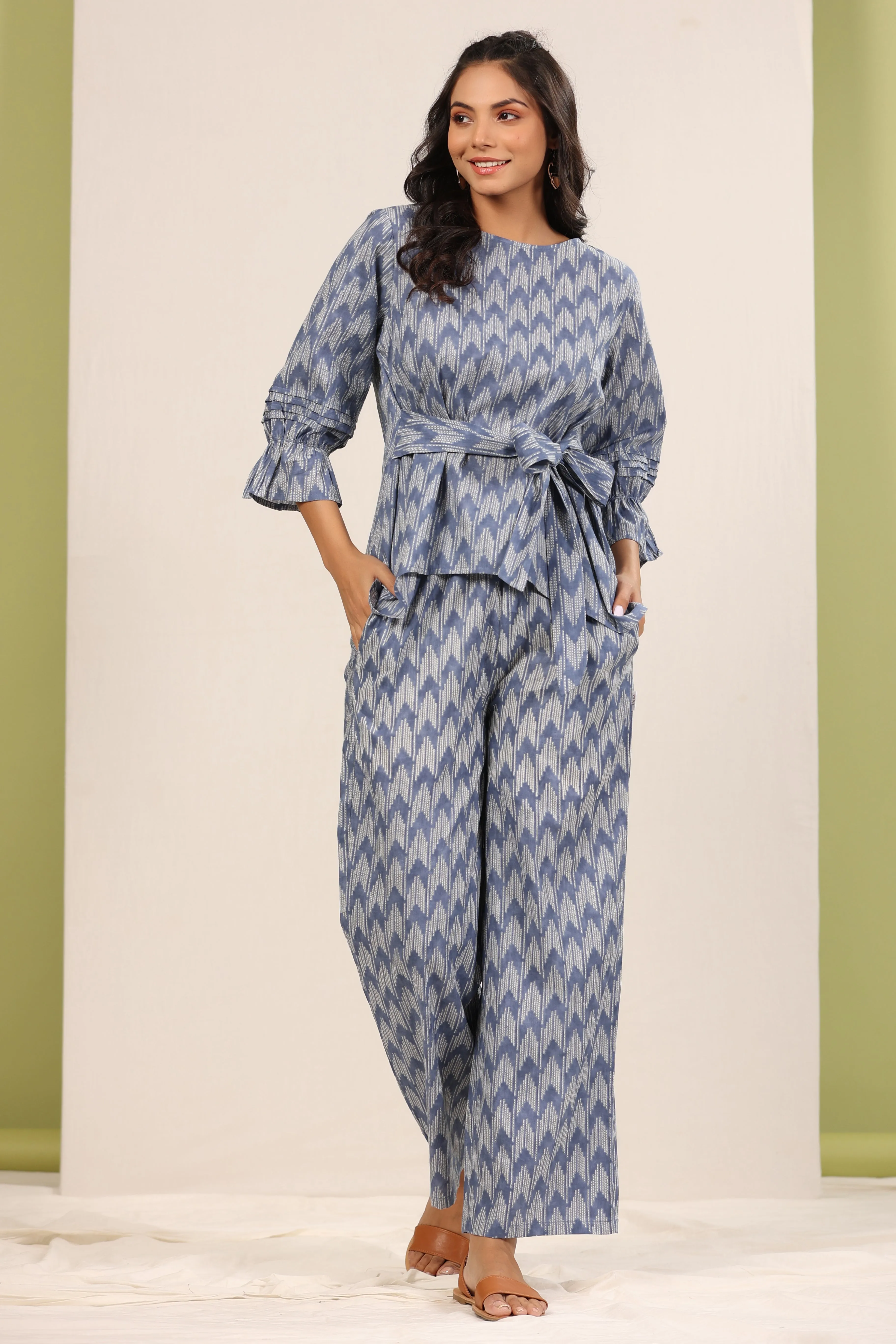 Ikat Shibori On Grey Co-ord Set