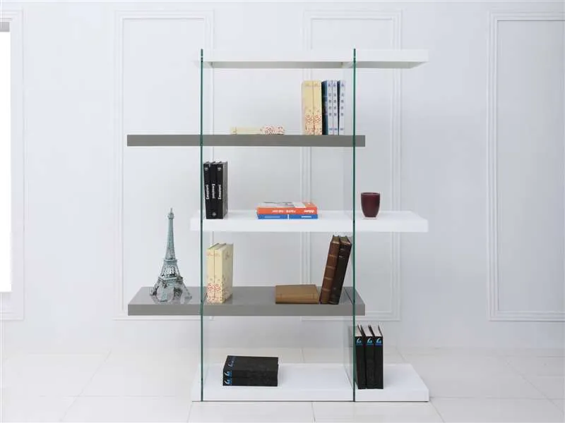 IL VETRO High Gloss White/Gray Lacquer Bookcase - floor sample