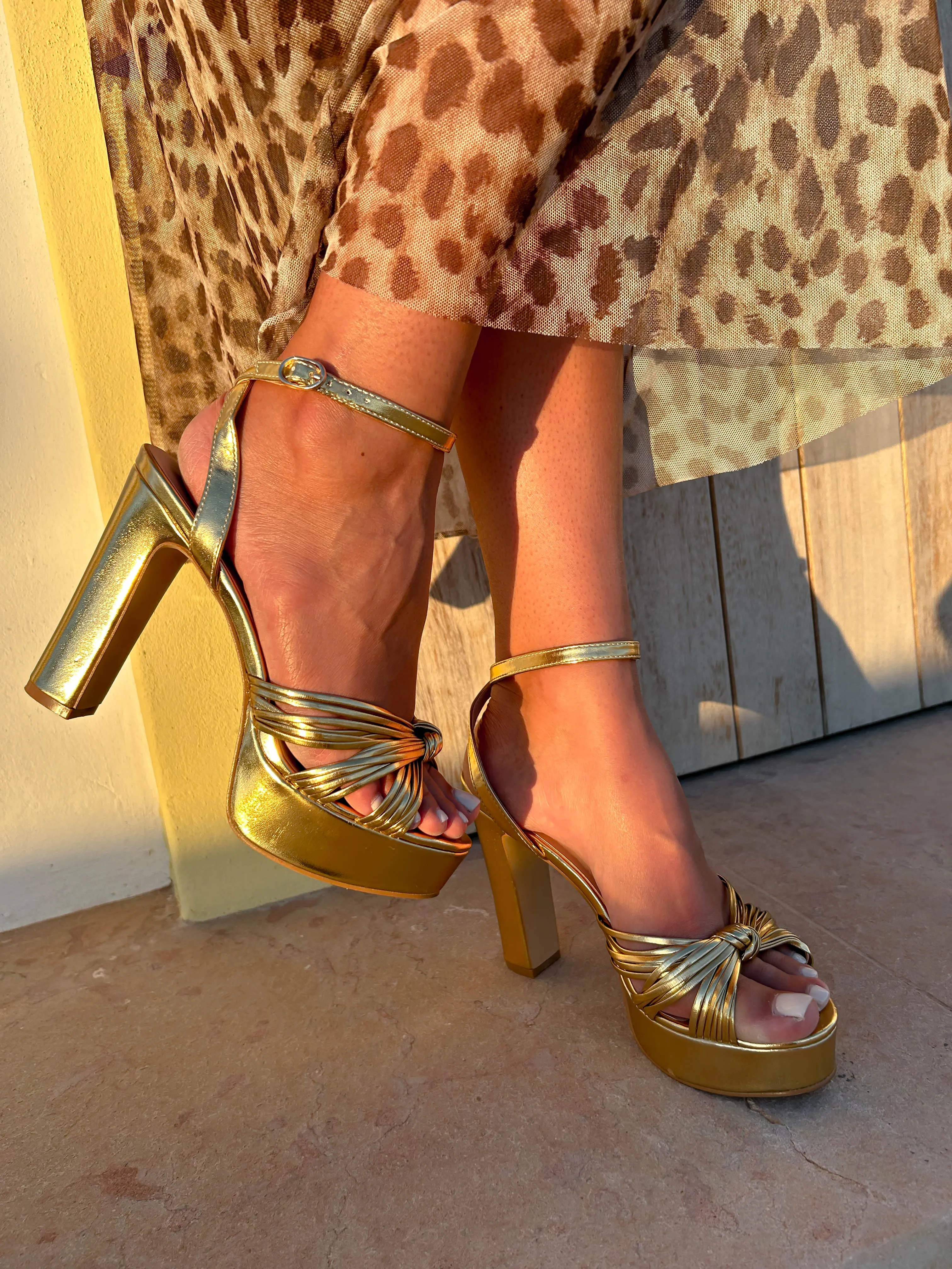 Knot For You - Gold Metallic Platform Knot Heels