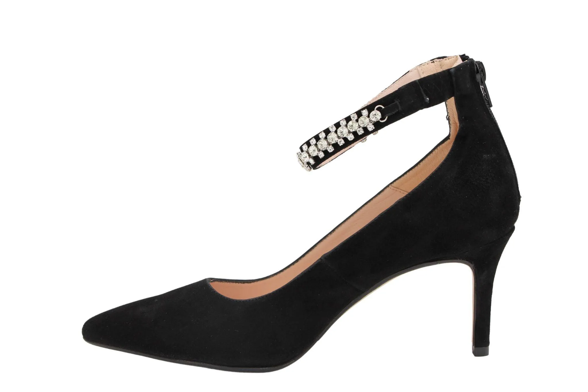 MARIAN Black Suede pointed toe mid heel court shoe with diamante cuff