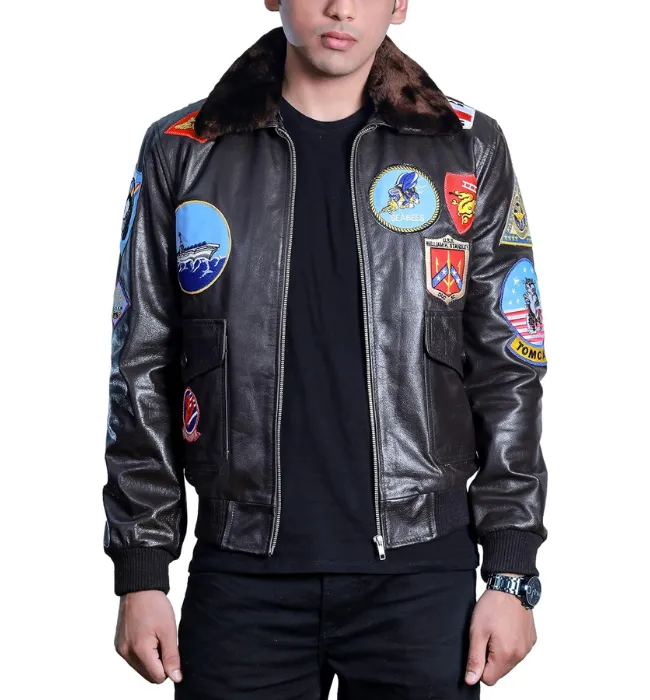 Men's Classic Top Gun Inspired Navy G-1 Leather Flight Jacket