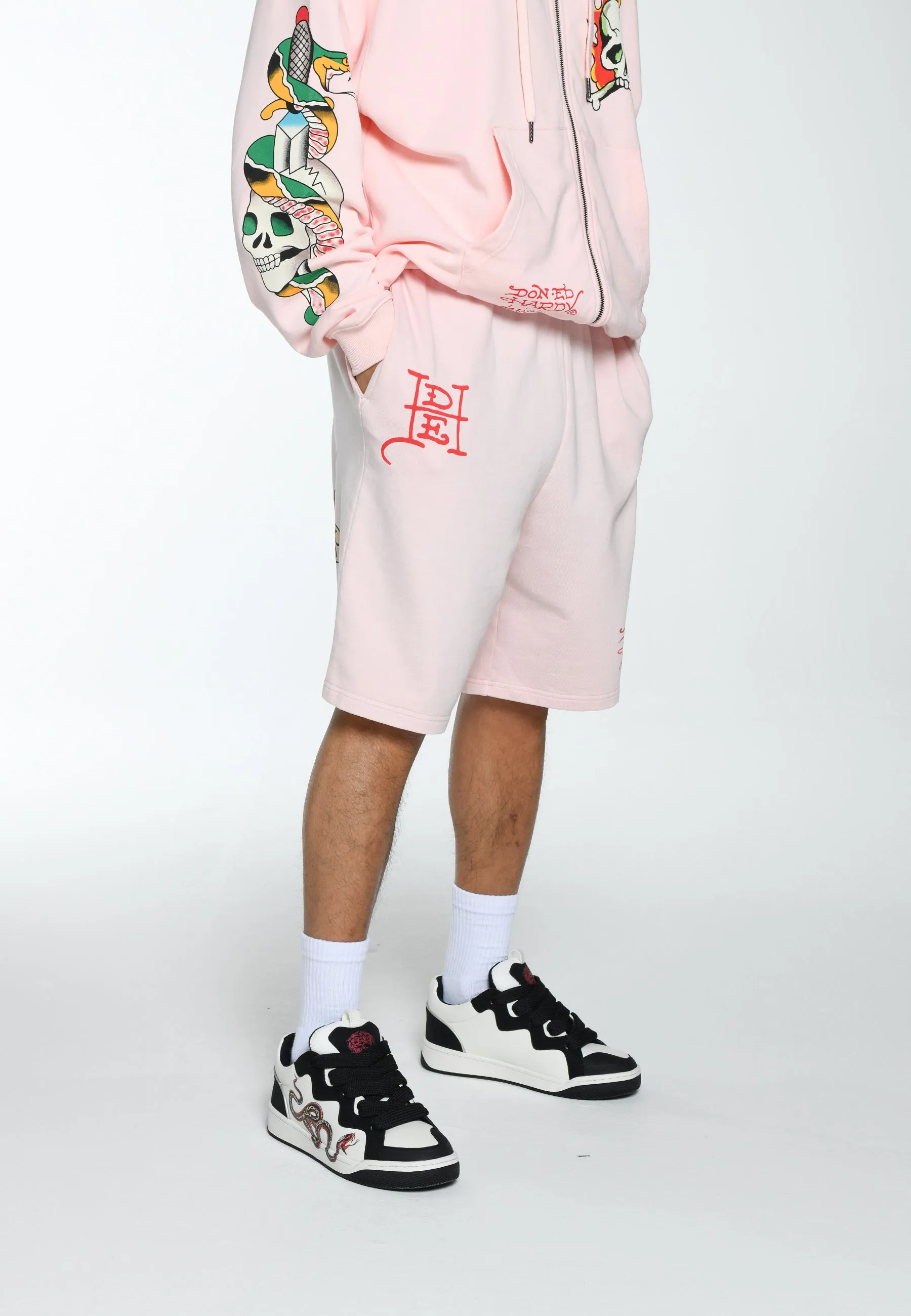 Mens True Till Death Sweat Shorts - Washed Pink