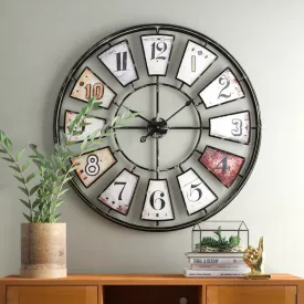 Mosiania Oversized Round Gray/White Metal 35" Wall Clock