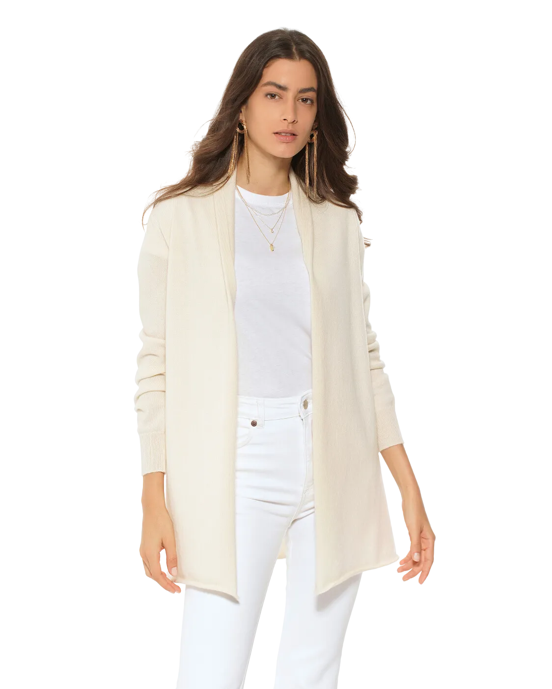 Pure Cashmere Open Front Cardigan Off White