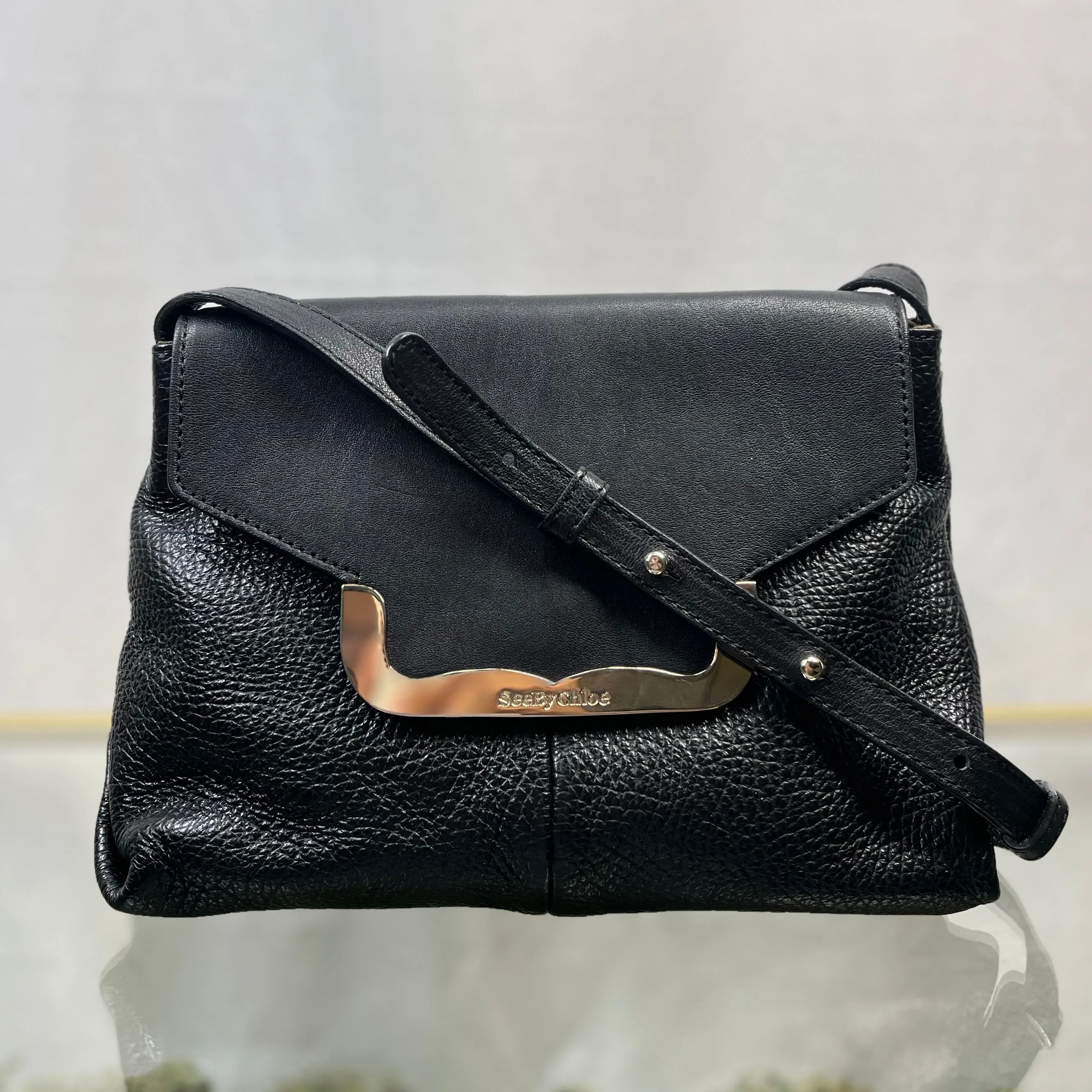 SEE BY CHLOE Black Leather Flap Shoulder Bag