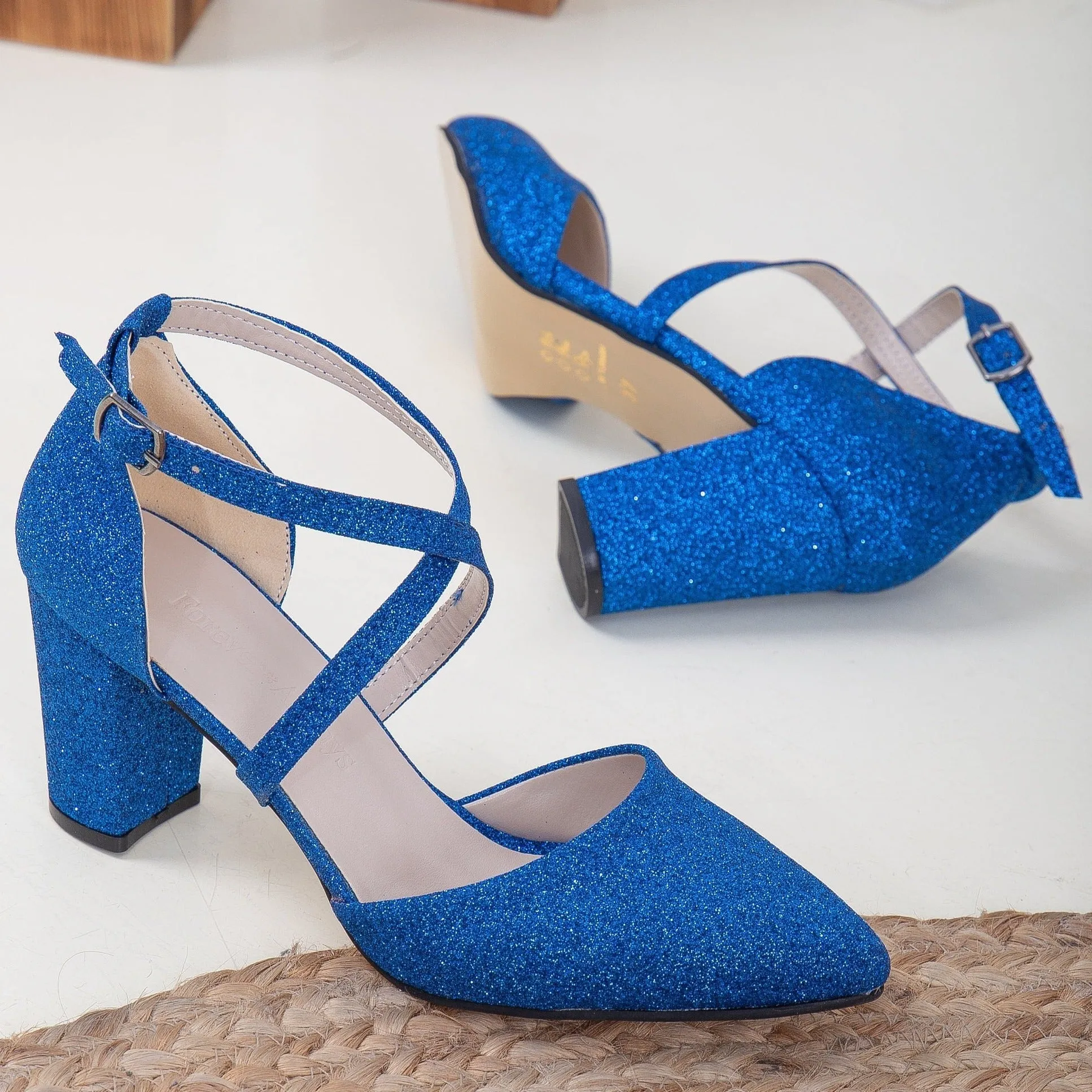 Sina - Bright Blue Glitter Heels