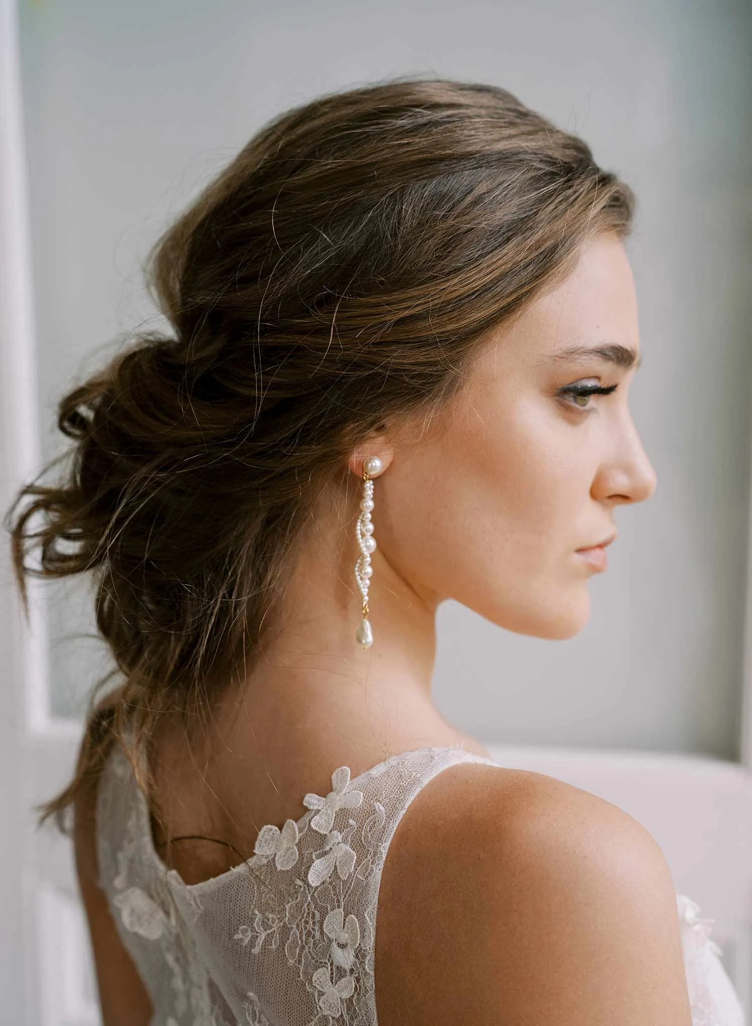 Twisted pearl bridal earrings - Style #2439