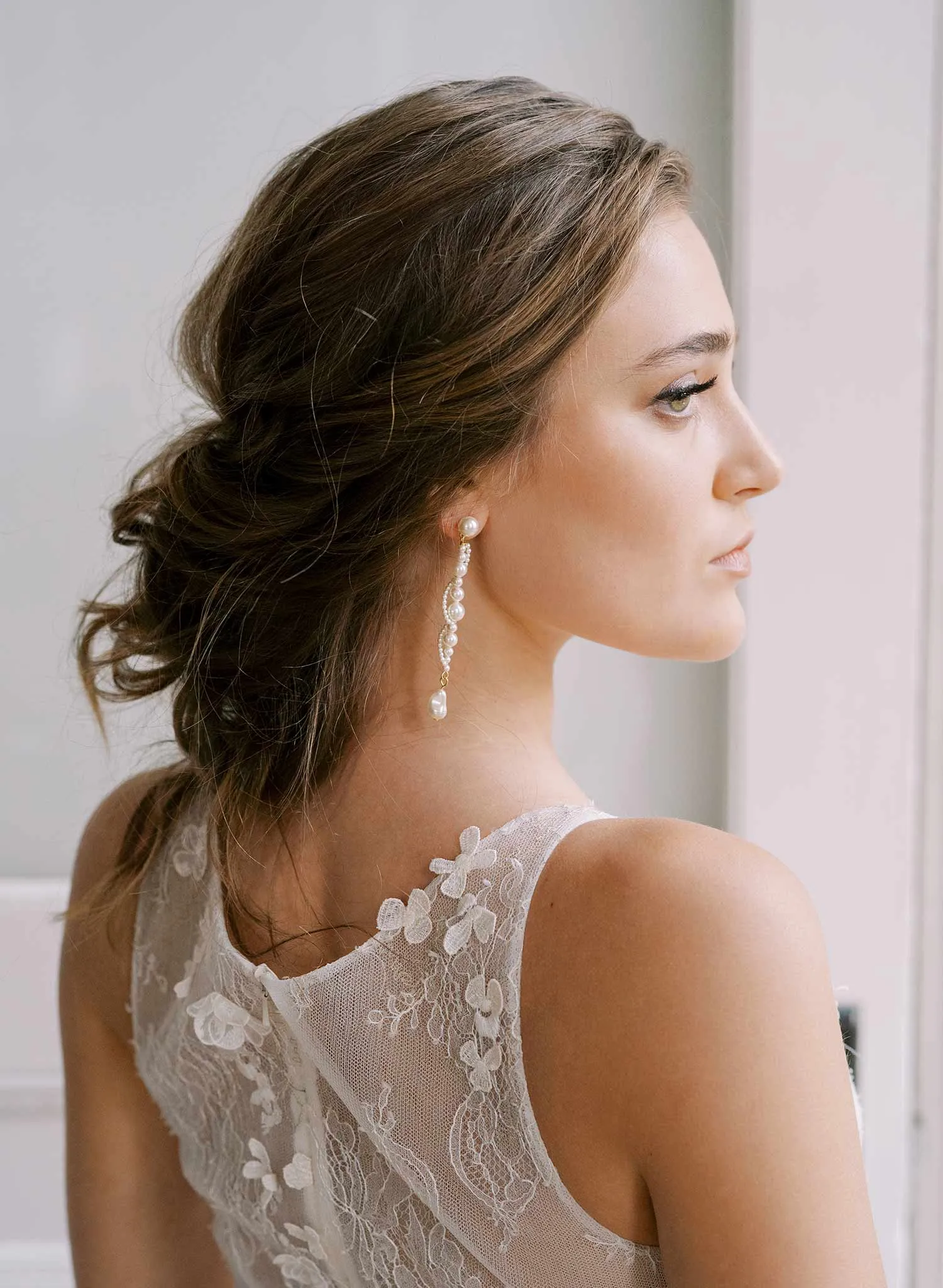 Twisted pearl bridal earrings - Style #2439