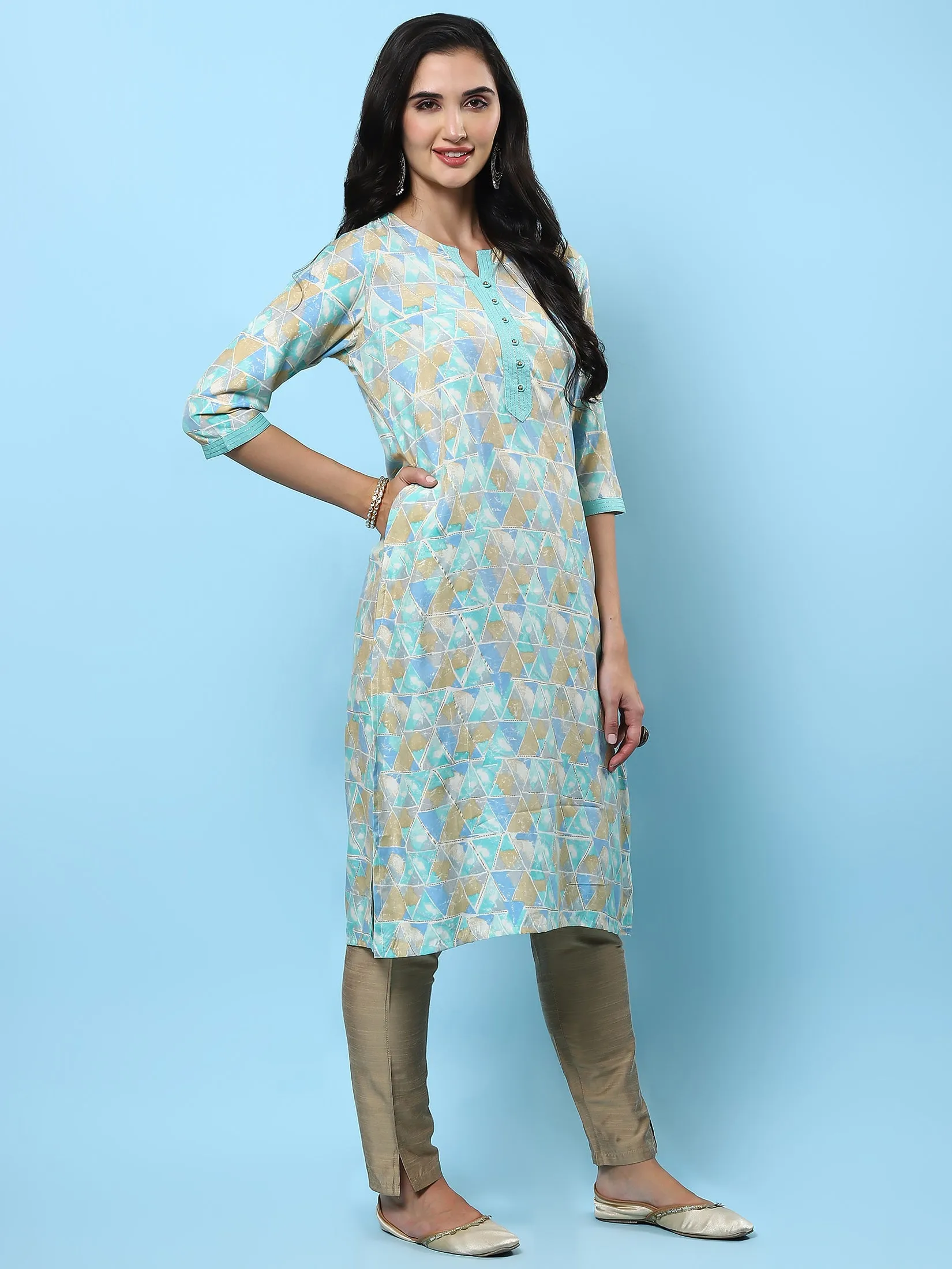 Women Blue Abstract Printed Kurta