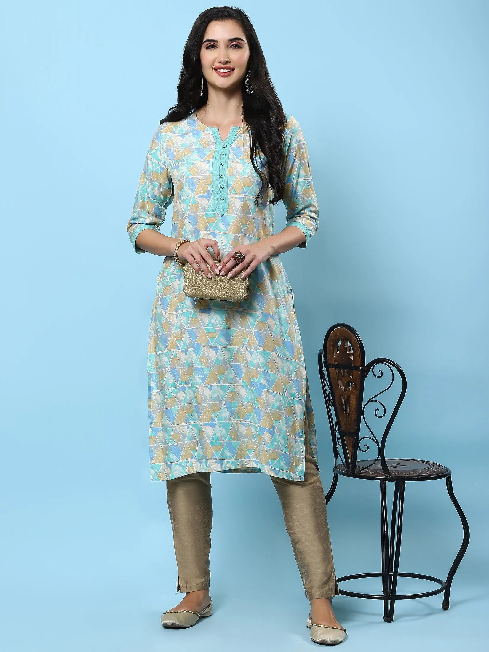 Women Blue Abstract Printed Kurta