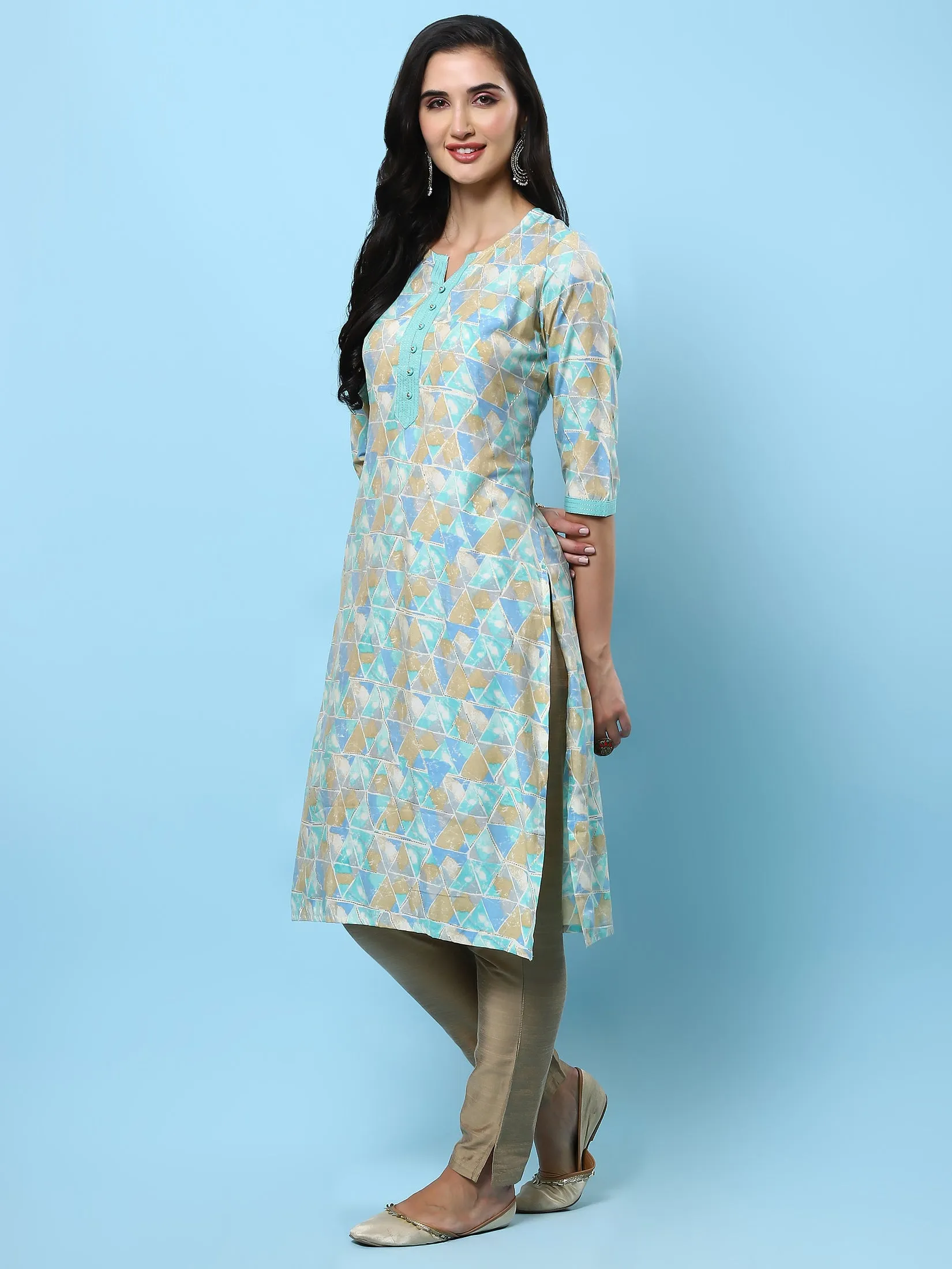 Women Blue Abstract Printed Kurta