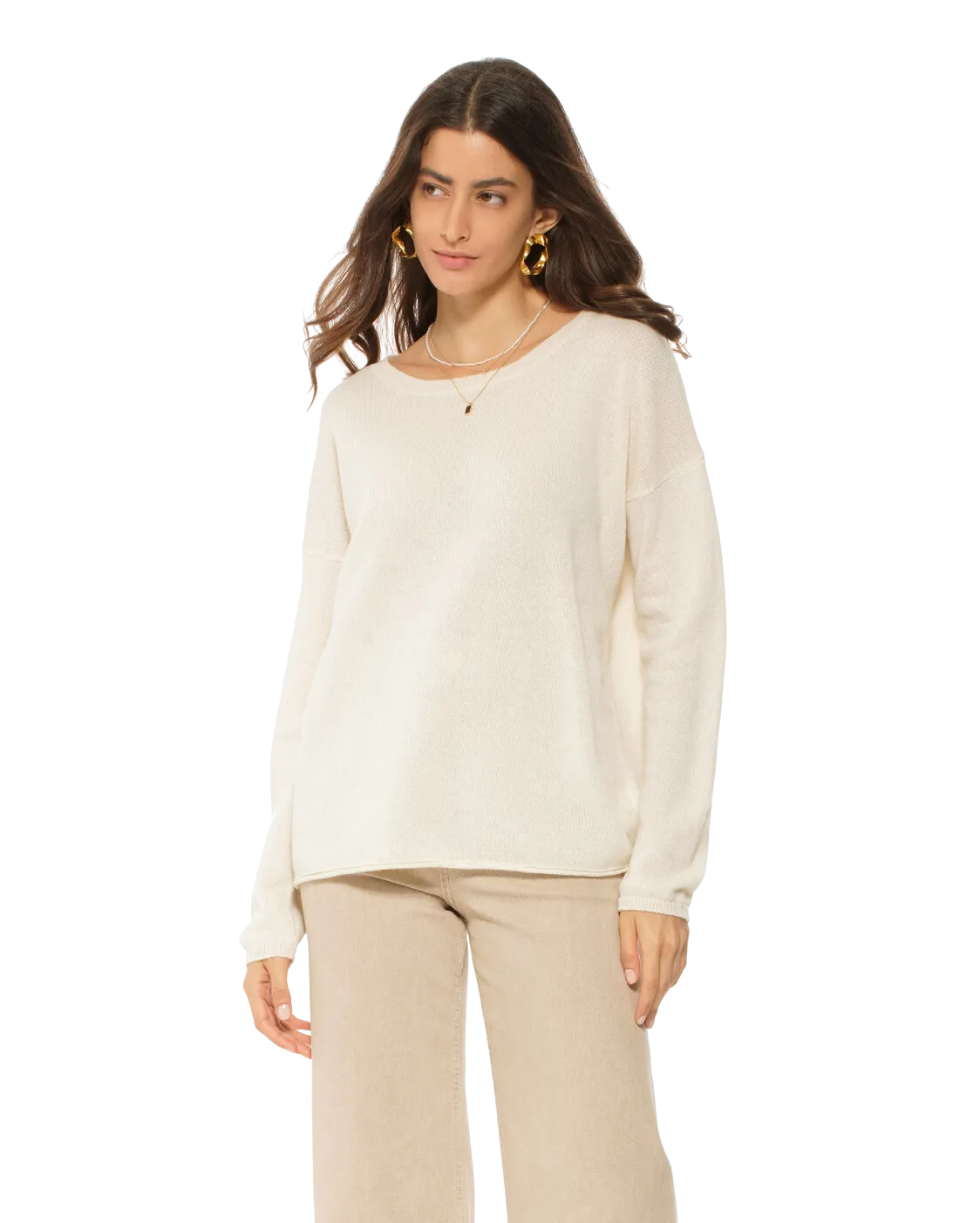 Women's Pure Cashmere Lounge Sweater Milk White