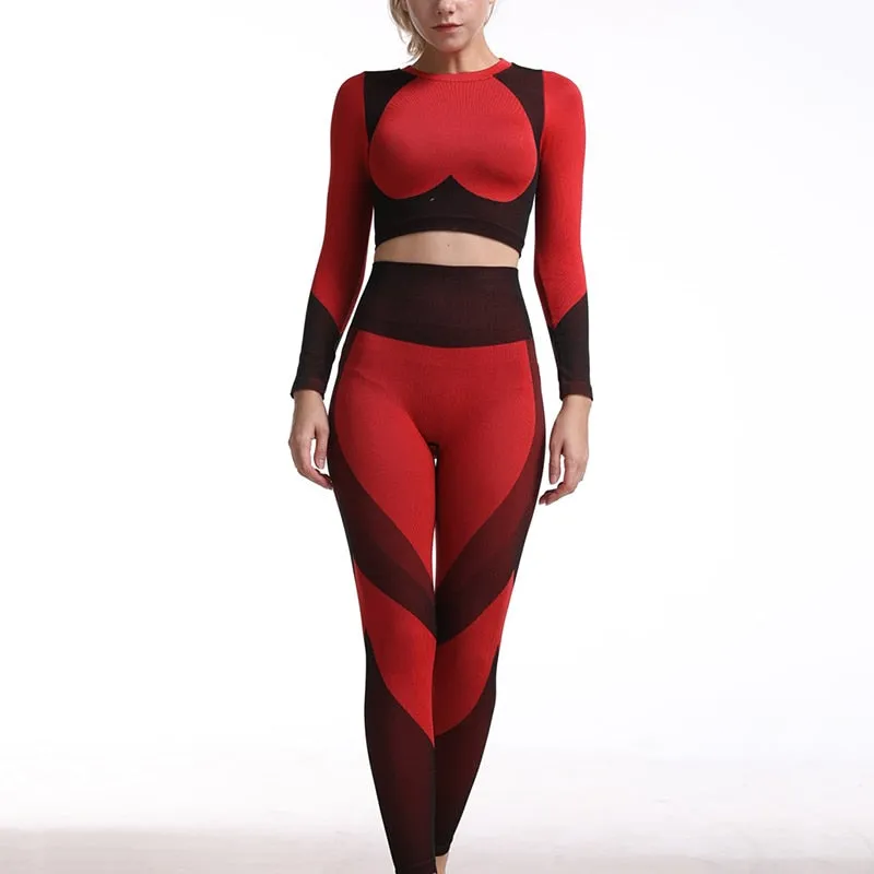 Womens Tracksuit Red Seamless Leggings Yoga Set Sport Outfit for Women